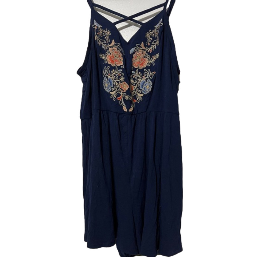 XHILARATION  Navy Blue Floral Embroidered Bohemian Lightweight Romper XXL